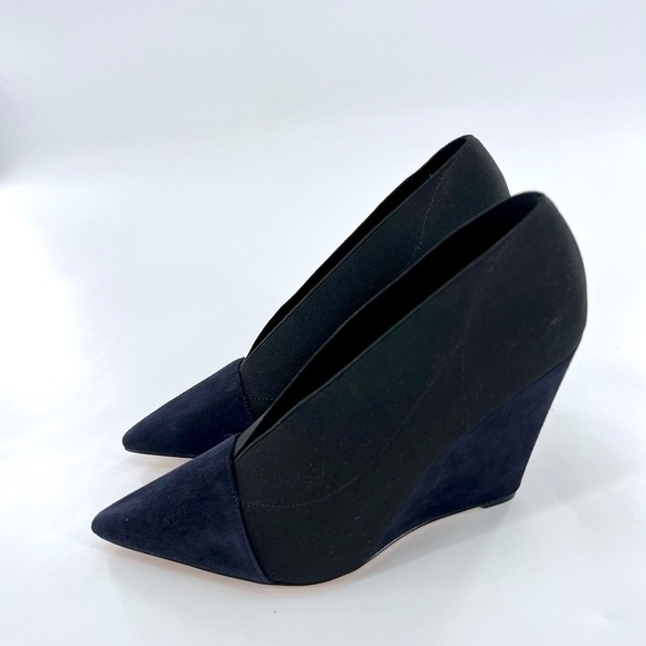 Nine West Valrus Black Navy Point Toe Wedge Pumps Size 7 M - Picture 8 of 12